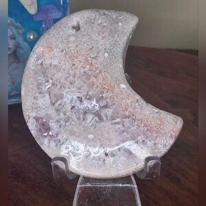 Pink Amethyst With Flower Agate Moon Crsytal 3in